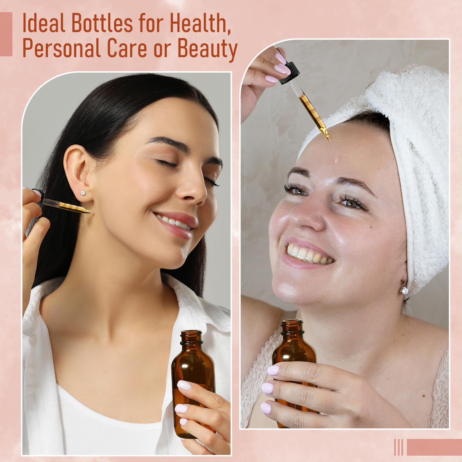 4 Pack, 100ml Dropper Bottles with 2pcs Glass Pipettes(1ml) - Essential Oils Bottles for Health, Personal Care & Beauty - 3.4oz Thick Dark Amber Glass Tincture Bottle with Eye Droppers, Leakproof 1