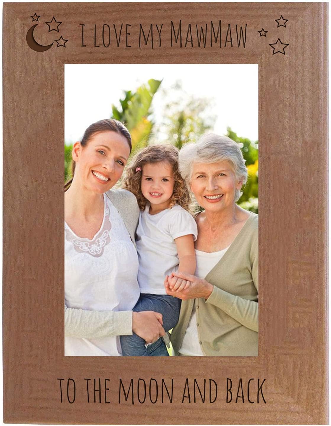 CustomGiftsNow I Love My Mawmaw to The Moon and Back - Engraved Natural Alder Wood Hanging/Tabletop Picture Memory Family Memorial Photo Real Wooden Frame