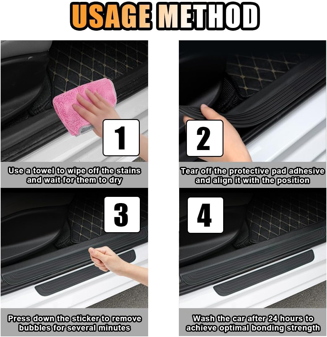 4PCS Car Door Threshold Protection, Car Door Sill Plate Step Protector, Rubber Door Edge Step Dust Shield Cover, Universal Anti-Scratch Exterior Accessories for Car SUV