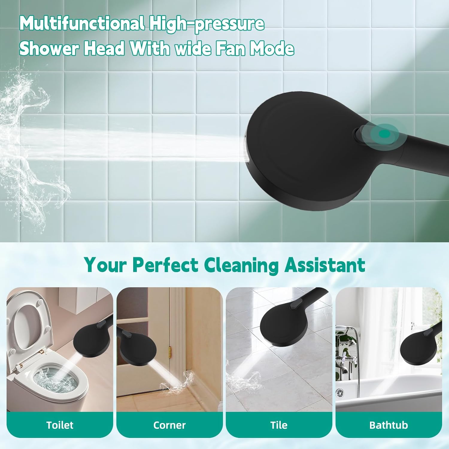 Hibbent 2 Pack Replacement Shower Filters Fit Hibbent 10-spray Handheld Shower Head, Handheld Showerhead with Adjustable Brass Joint Holder, 71" Metal Hose, Anti-clog Nozzles