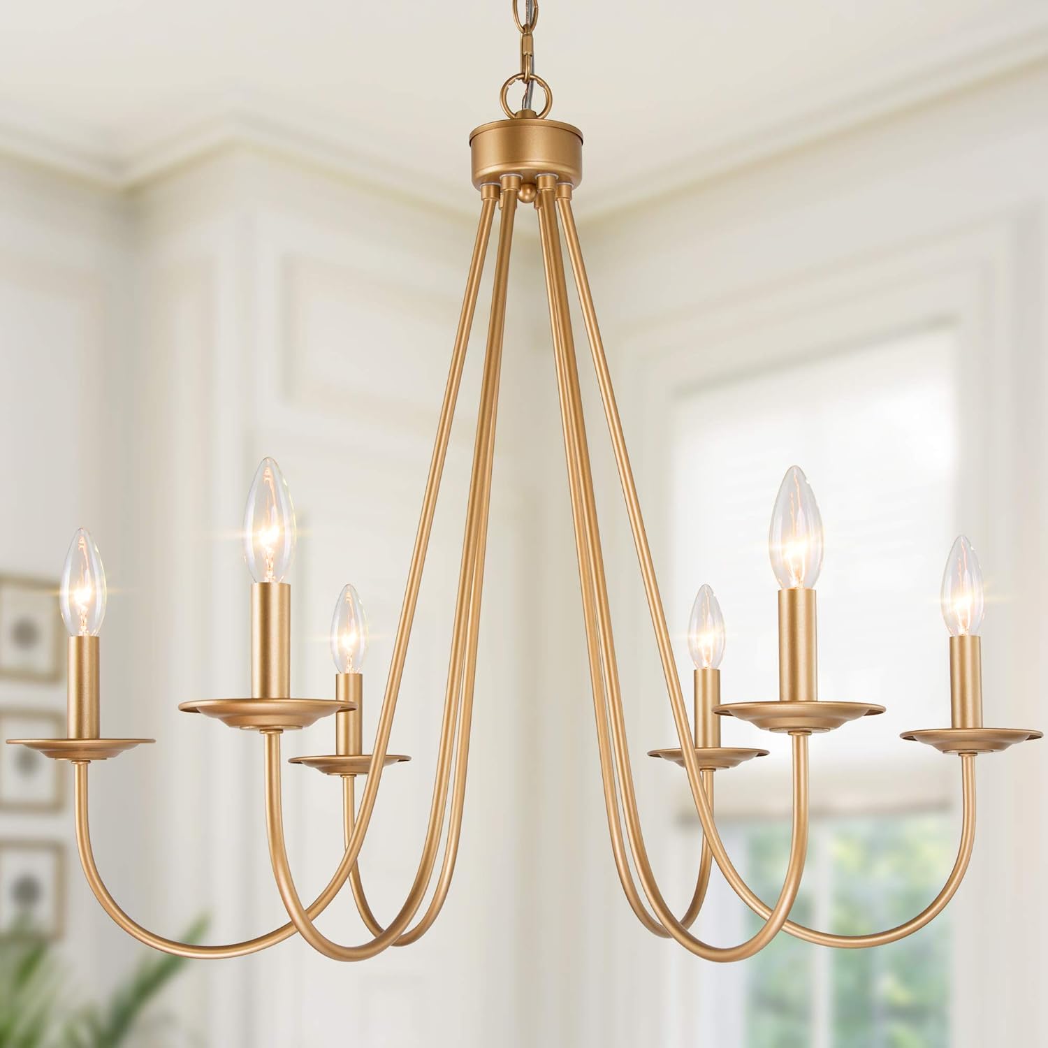 Big Sale Chandeliers for Dining Rooms, Farmhouse Gold Chandelier, 6-Light Dining Room Lighting Fixtures Hanging with Dark Golden Finish, 28’’ W x 24.5’’ H