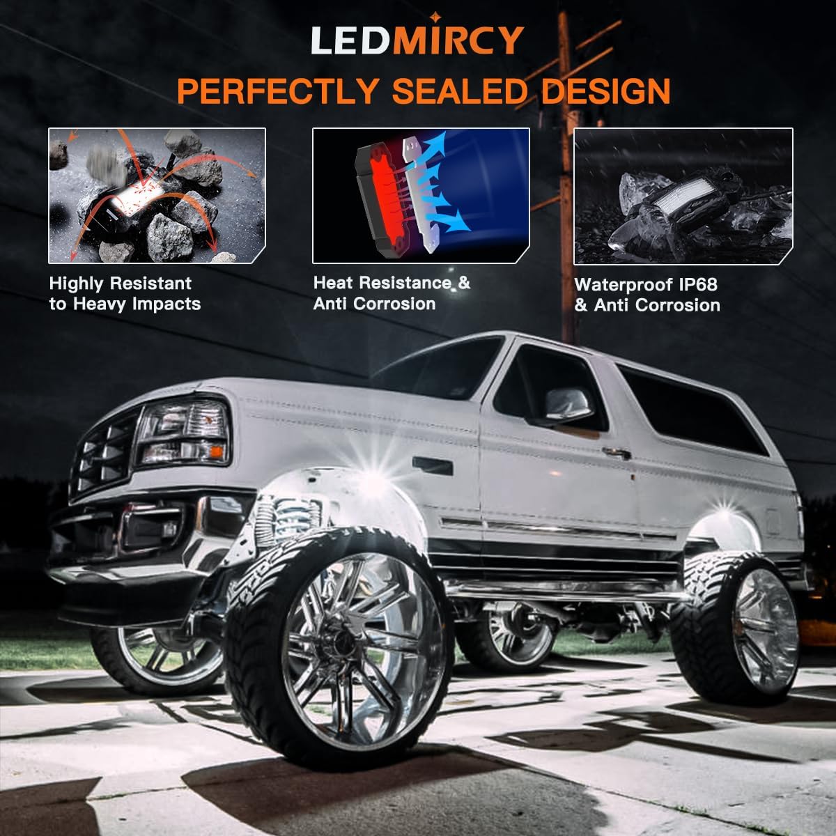 LEDMIRCY R2 Pure White Rock Lights Kit with Rocker Switch Wire Harness 16PCS Rock Lights White for Offroad Trucks ATV UTV SUV Underglow Light Trail Rig Light Under Body High Power Waterproof