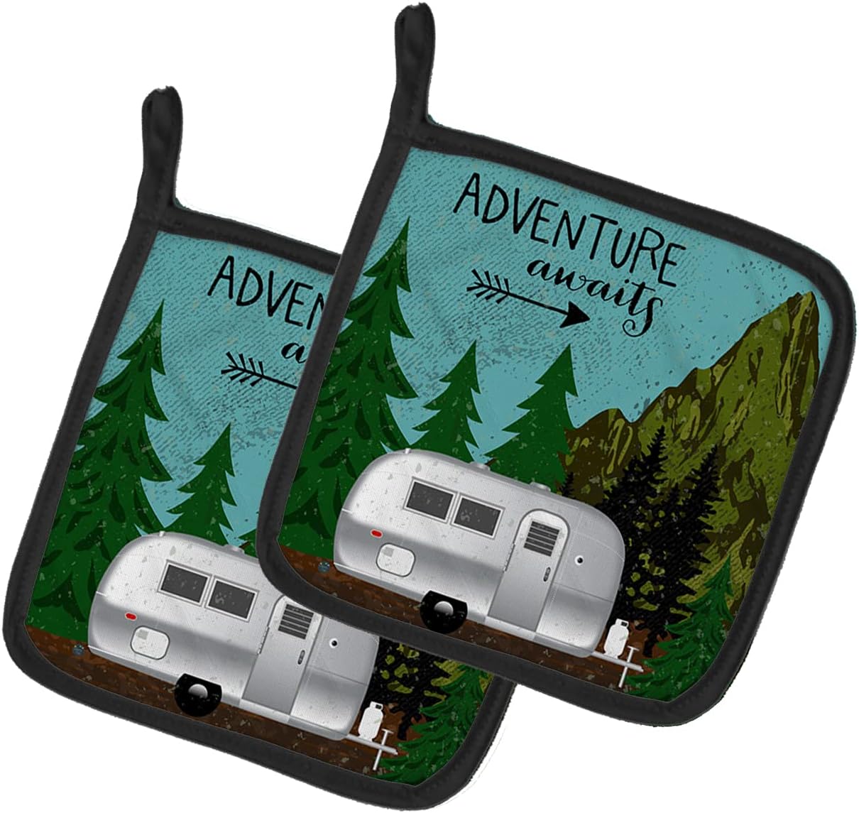 VHA3022PTHD Airstream Camper Adventure Awaits Pair of Pot Holders Kitchen Heat Resistant Pot Holders Sets Oven Hot Pads for Cooking Baking BBQ, 7 1/2 x 7 1/2