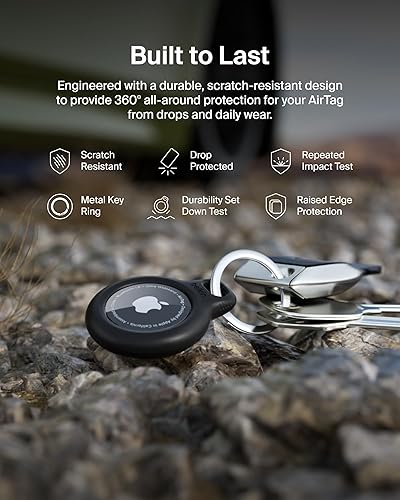 Vista 5 de Belkin - Soporte seguro con llavero para Apple AirTag, funda duradera y resistente a los arañazos con cara abierta y bordes elevados, protección