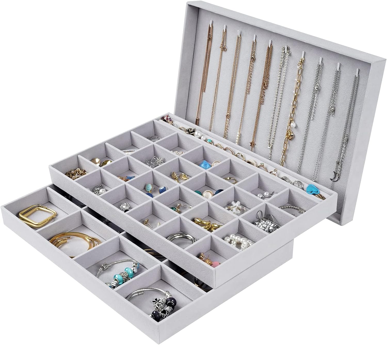 ProCase 3 Set Stackable Jewelry Organizer for Drawer Vanity Dresser, Jewelry Display Storage Tray for Ring Necklace Earring Watch with Removable Dividers -Grey : Clothing, Shoes & Jewelry