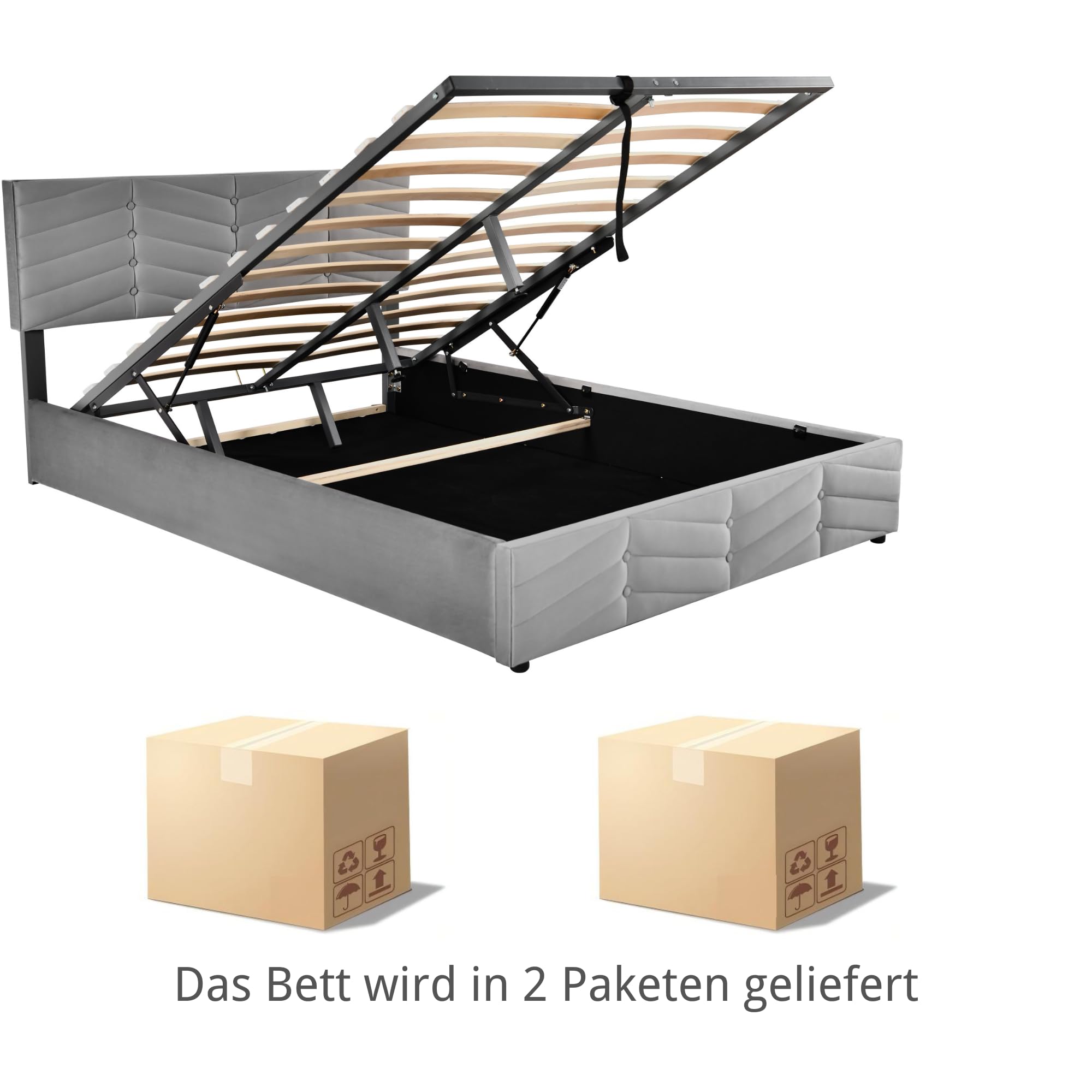 Cama de 180 x 200 cm, con somier, tapizada de terciopelo, cabecero de altura ajustable, cama hidráulica con espacio de almacenamiento, estructura de cama doble sin colchón