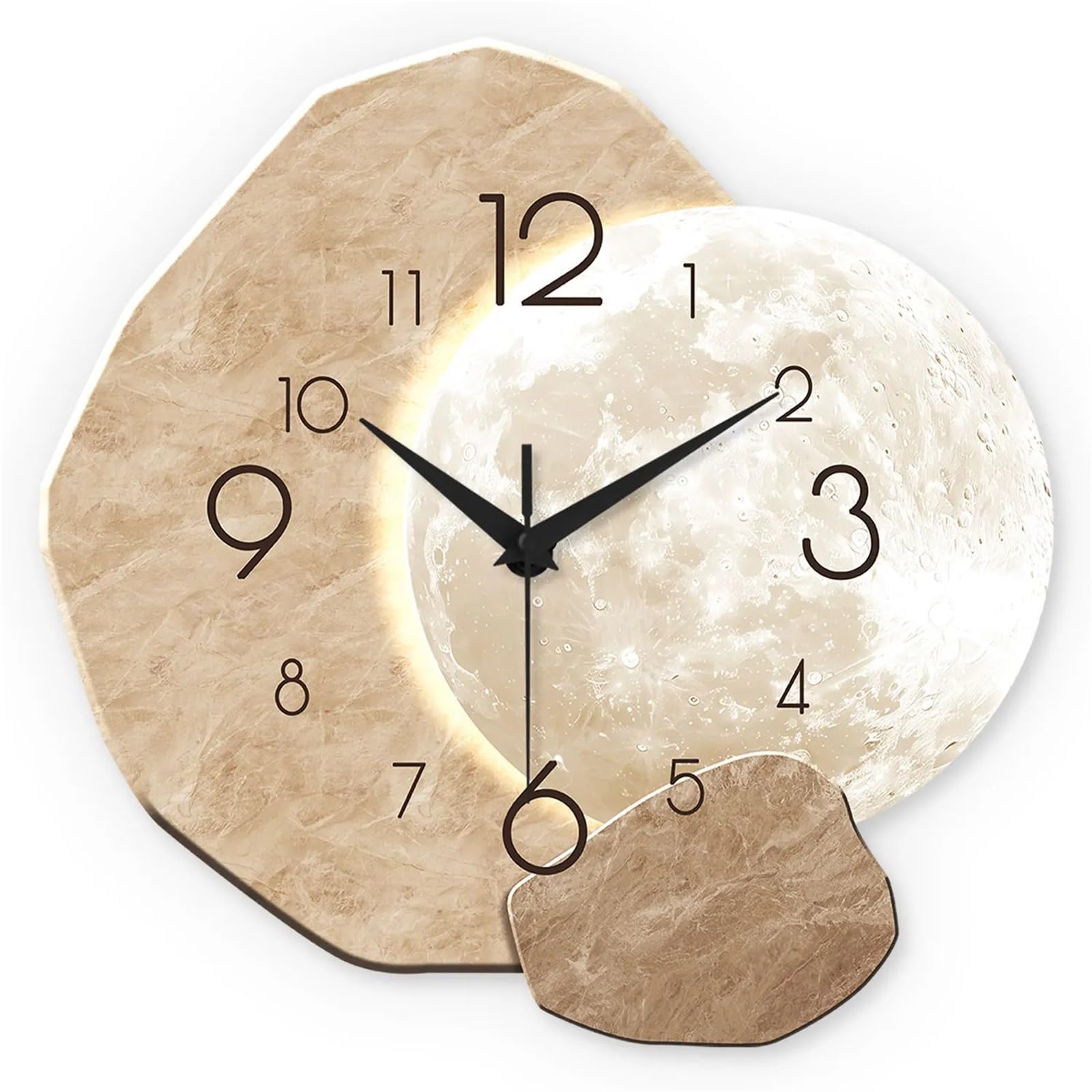 BDFJEDS Wall Clock Silent Wall Clock, Moon Design - Quartz Movement, Wooden Material, For Bedroom, Living Room Or Office Decoration(16 Inches)