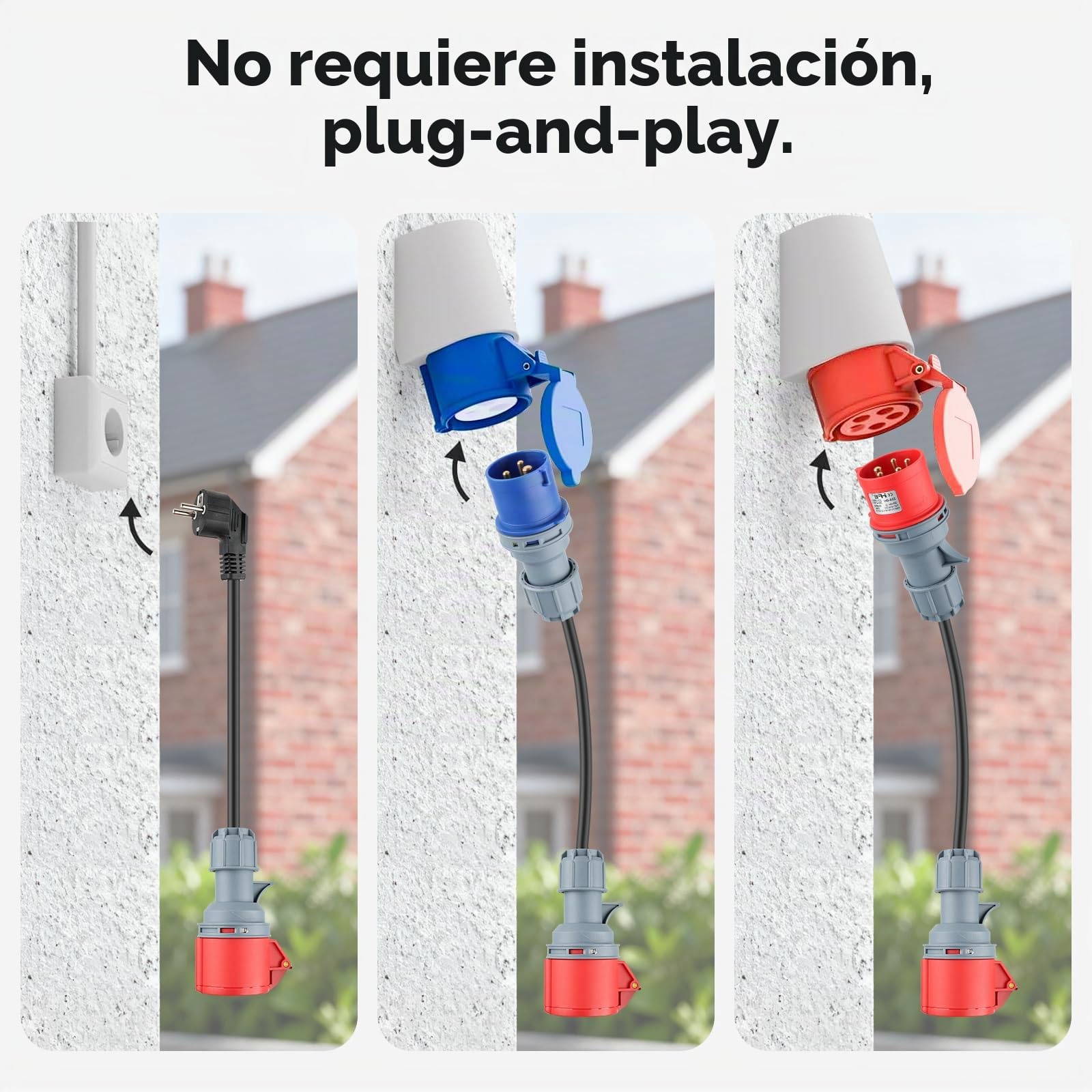 3 adaptadores CEE para enchufes Schuko, juego de adaptadores CEE 16A | 5 pines para enchufes domésticos CEE rojo 32A/CEE azul 16A/230V, 3 x 2,5 mm² H07RN-F 16A, juego de adaptadores
