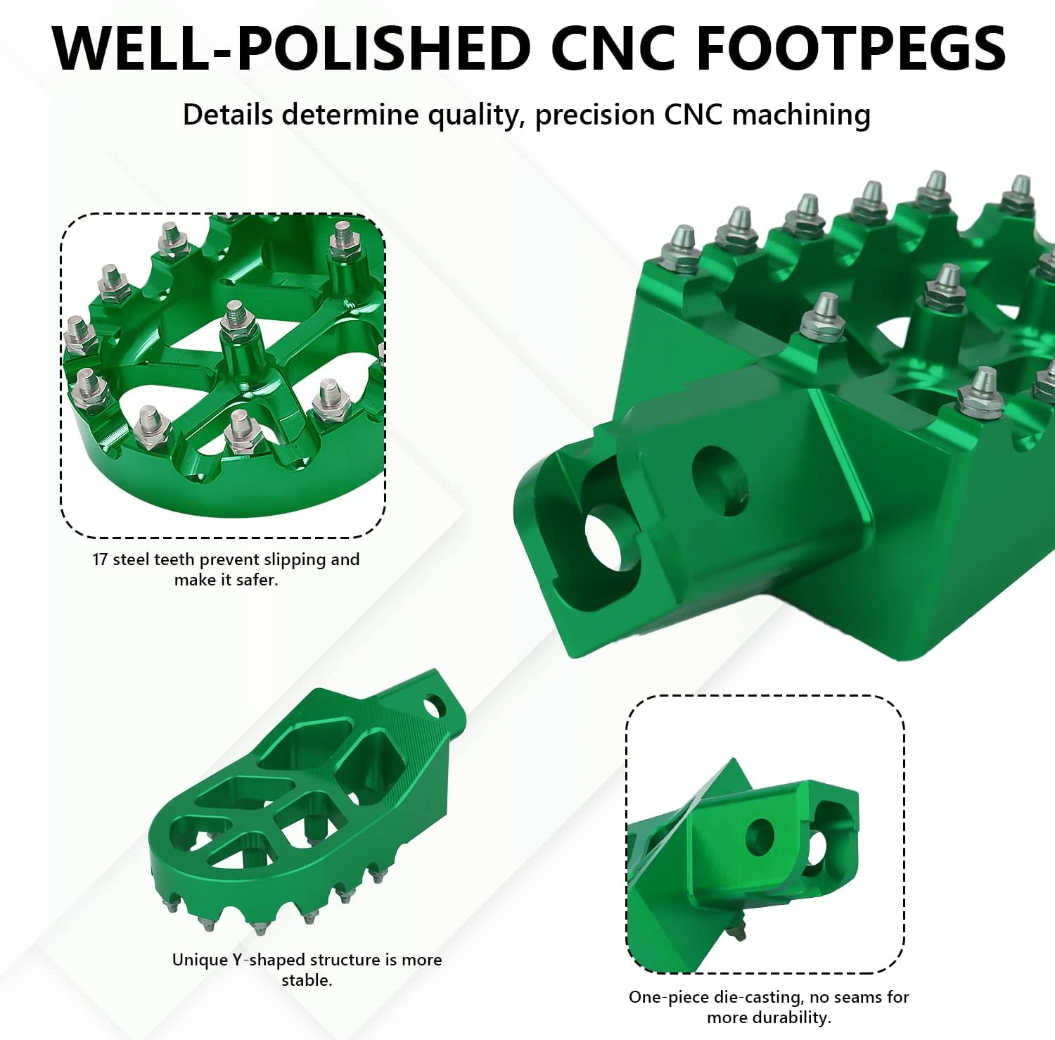 AnXin Foot Pegs Motorcycle Universal CNC Footpeg for KX KLX 50-125cc BT200X Mini Bike SSR Apollo RFZ TaoTao Lifan Kayo Coolster Pit Bike - Green
