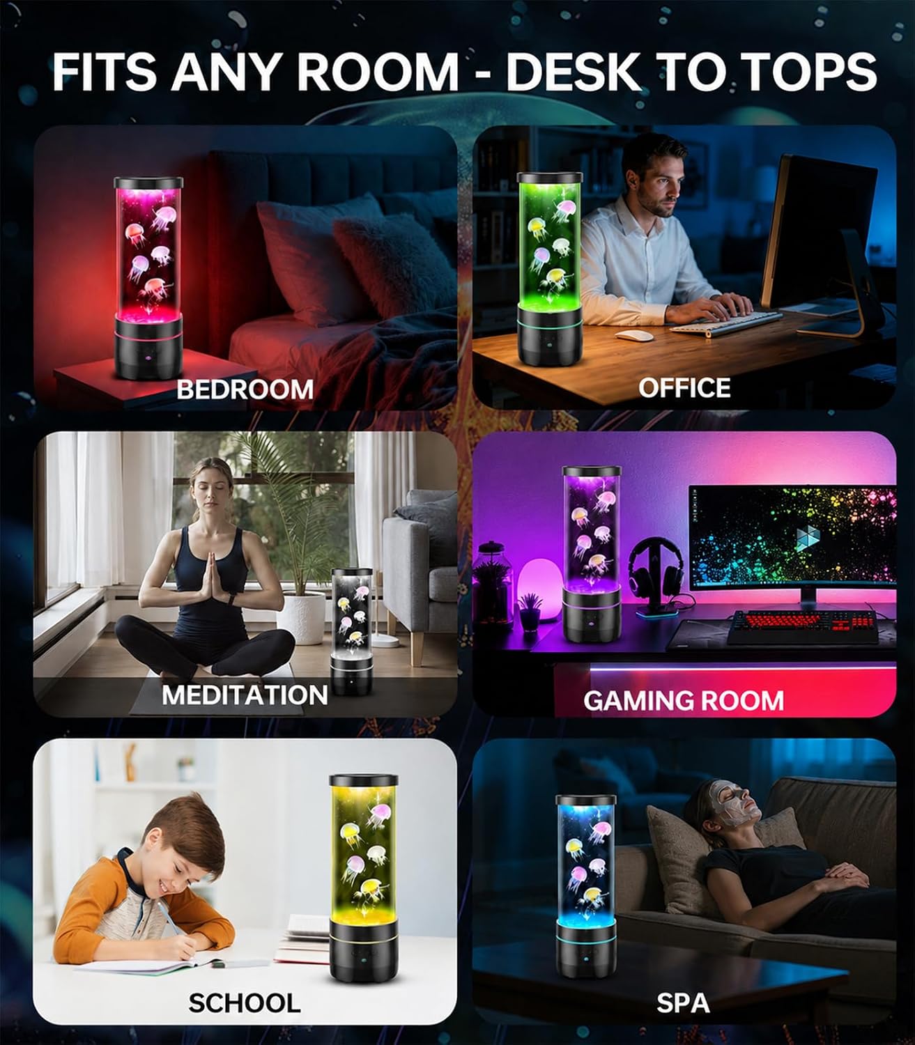 Jellyfish Lamp with Bluetooth Speaker and White Noise, 17 Color Floating Jelly Fish Tank Aquarium Light for Bedroom Home Office Decor, Unique Gifts for Adults, Kids, Boys, Girls