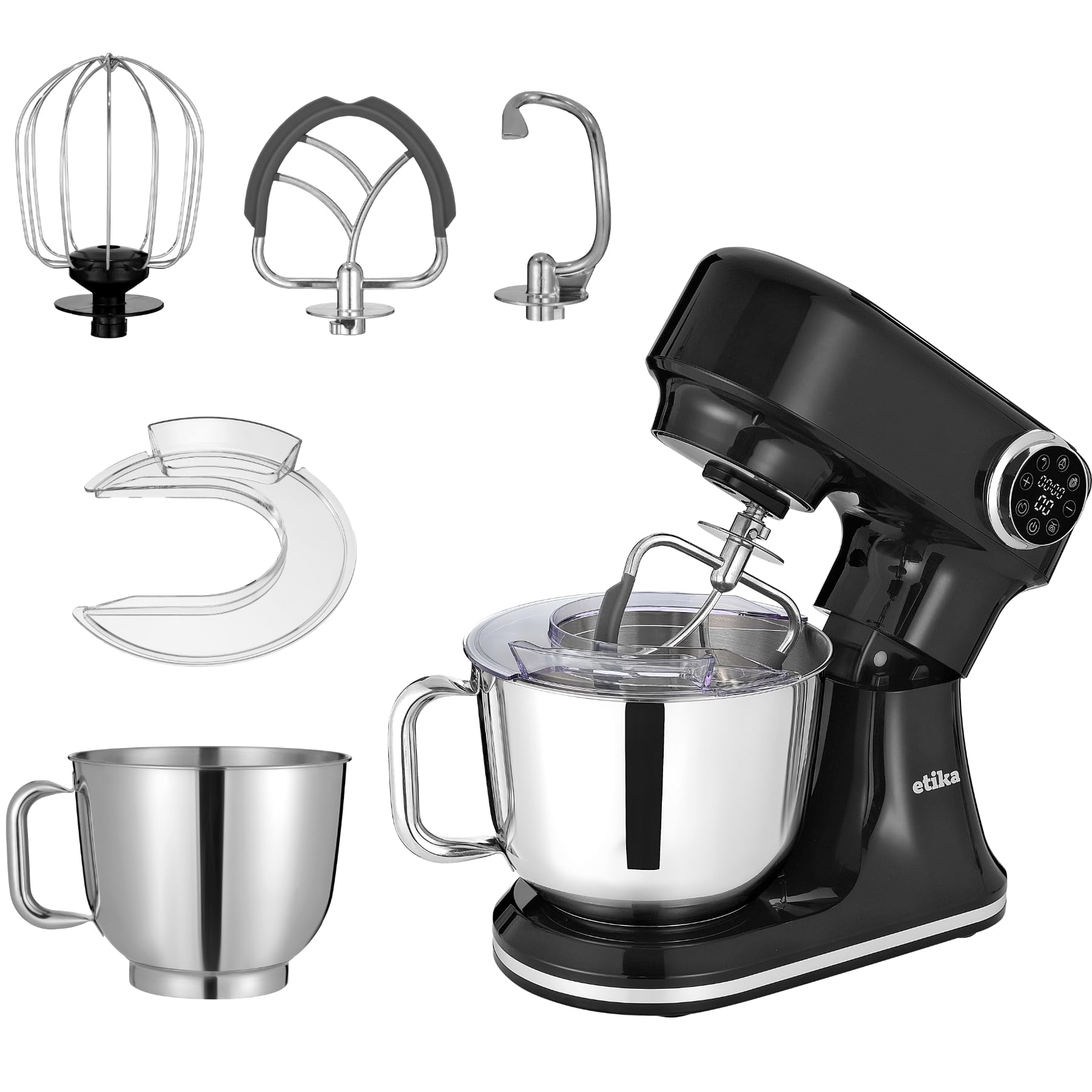 Etika Robot Kuchenny ET24, Czarny, 5 l, 1500 W, 12 Prędkości, z Wagą, Funkcja PULSE, Hak, Mieszadło, Trzepak
