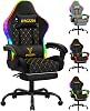 bigzzia Gaming Chair with RGB LED Ergonomic Gaming Chair with Lumbar Support and Footrest Adjustable and Rotating Gamer Chair Made of PU Leather 150 kg Black