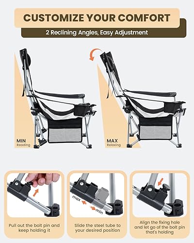 Miniatura 3 de Sportneer Silla de playa Silla plegable ajustable con portavasos y bolsillo lateral, sillas de playa portátiles y compactas para adultos con