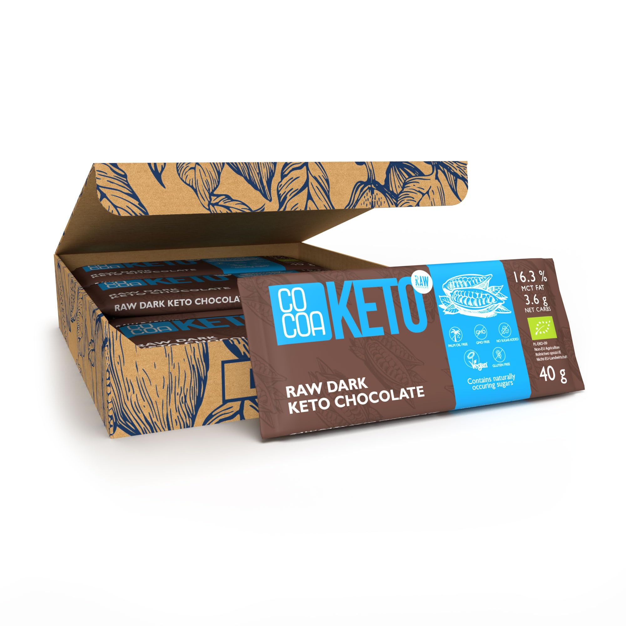 CO COA Celebration Chocolat Noir BIO Keto - Paquet 12x40g, Sans Gluten, 0% Sucre Ajouté, Snack Faible en Glucides avec Huile MCT, Parfait pour Régime Cétogène, Sans Additifs Aromatiques