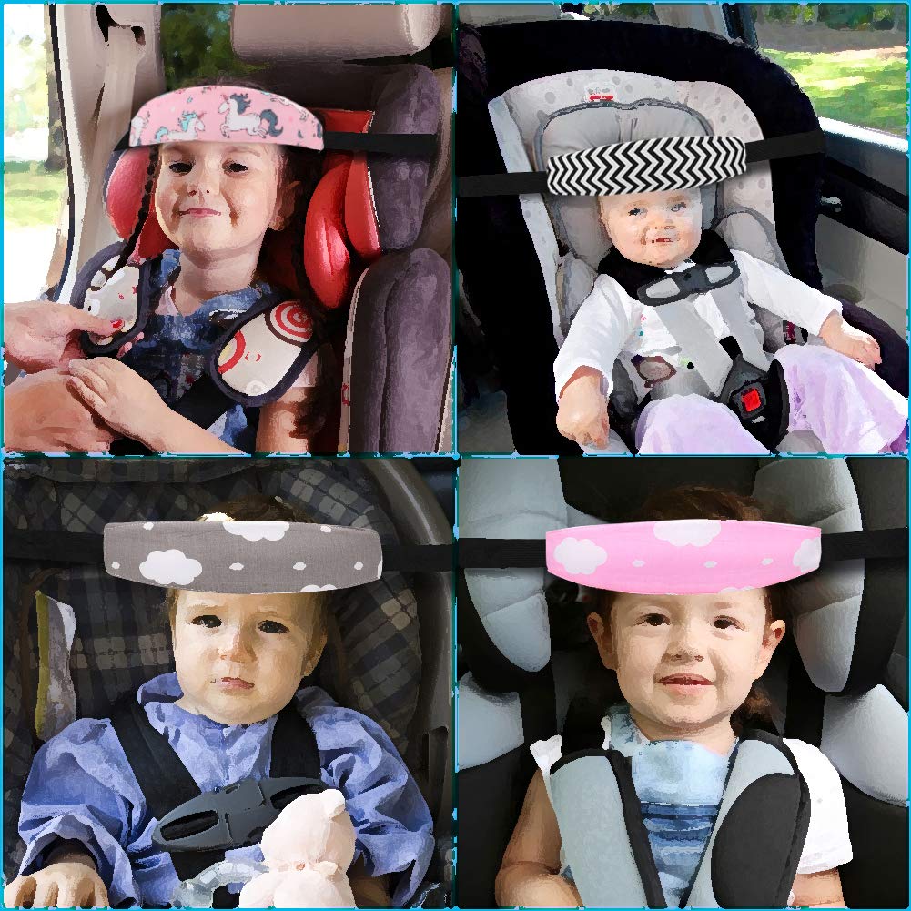 Accmor Baby Carseat Head Support Band Strap 2 Pack for Carseats Stroller Neck Relief Head Strap for Toddler Child Kids Infant(Grey + Pink Cloud Pattern)