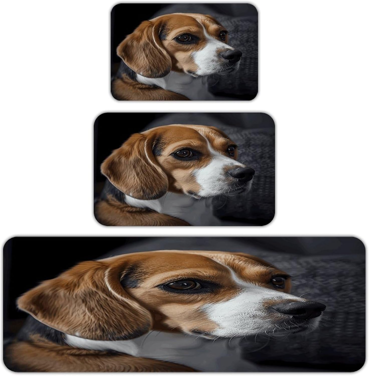 Ovely Pet Dog Beagle Kitchen Rugs Sets of 3 Washable Non Slip Kitchen Rug Water Resistant Carpet Piece Anti Fatigue Kitchen Mats Soft Comfort Standing Mat Modern Area Rug