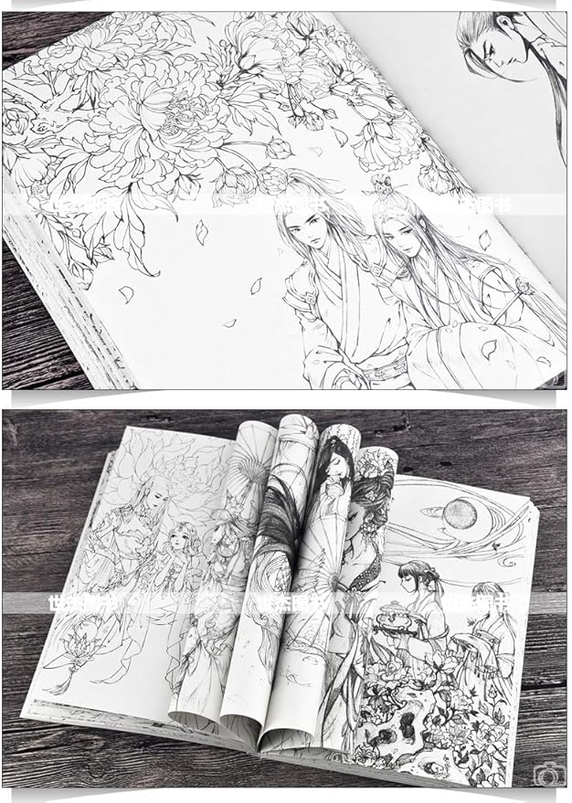 Amazon Co Jp 2パック中国の審美的な古代スタイルの線画本色鉛筆イラストコミック パスのスイープ花 ホビー