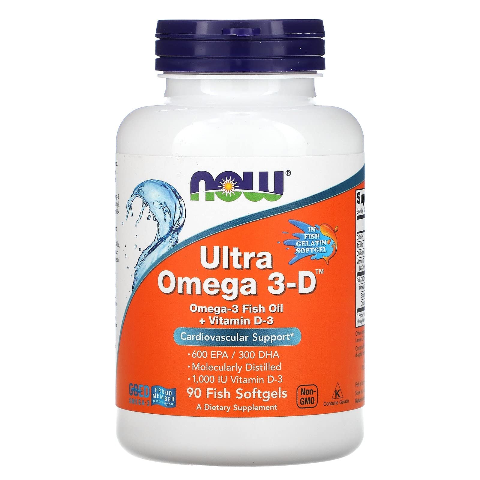 NOW Supplements, Ultra Omega 3-D, Omega-3 Fish Oil + Vitamin D-3, 90 Softgels