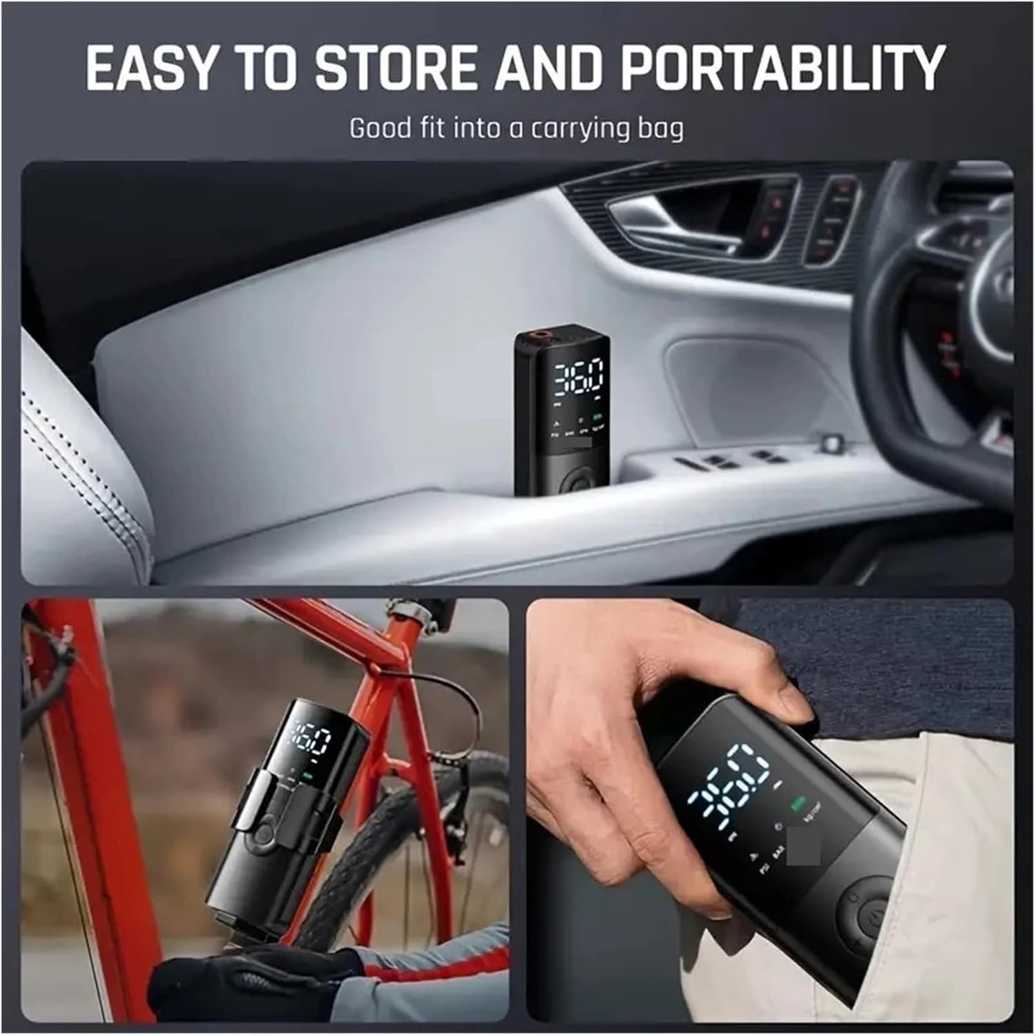 車のワイヤレスエアポンプポータブル車のタイヤ自動高圧電子インフレータ懐中電灯 4000mAh 150PSI 空気圧縮機 使いやすい