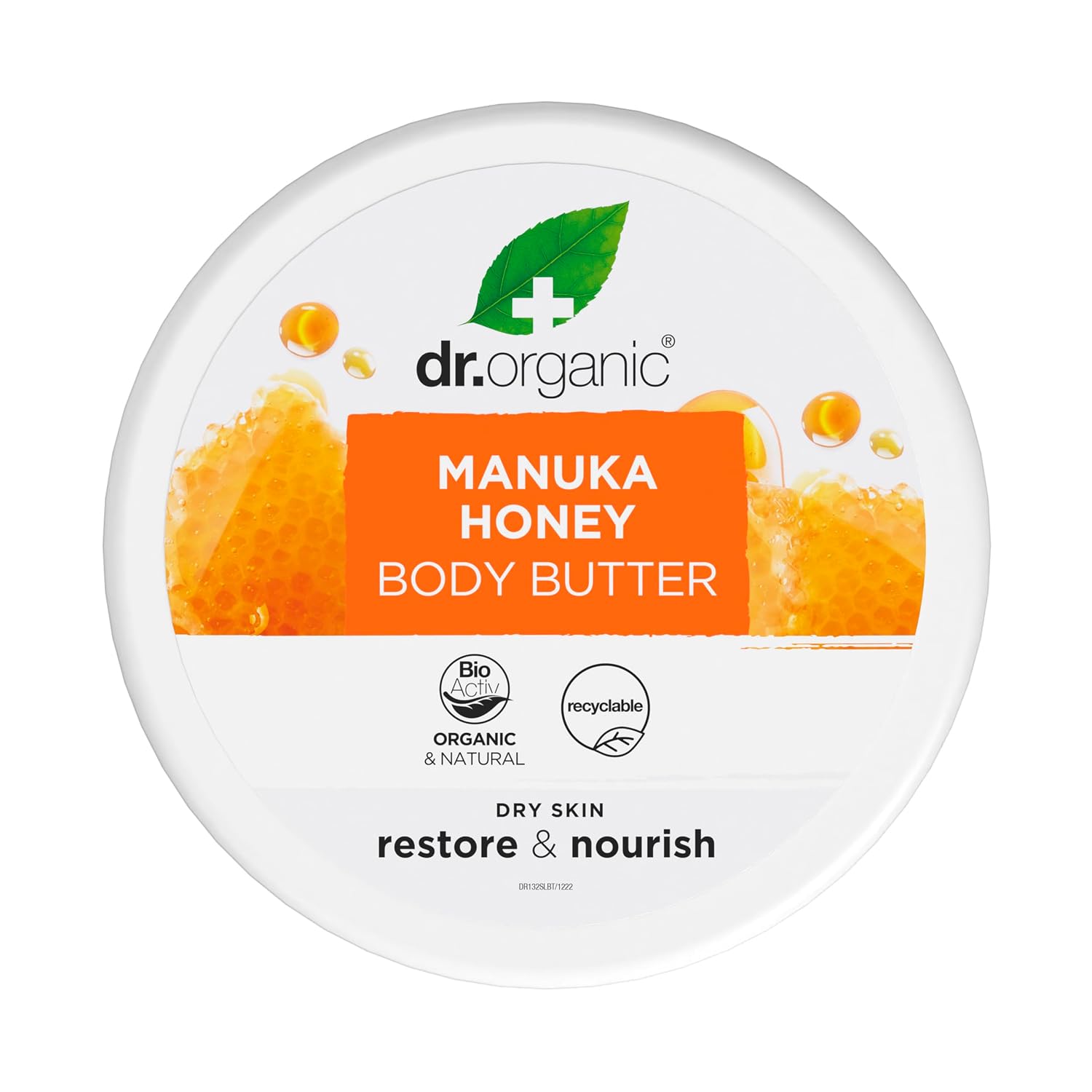 Dr. Organic Manuka Honey Body Butter, Moisturising, Dry Skin, Mens, Womens, Natural, Vegetarian, Cruelty-Free, Paraben & SLS-Free, Organic, 200ml