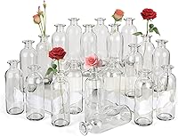 SUJUN 20 Pack Clear Glass Bud Vases, 8oz Small Flower Vases for Weddings, Centerpieces, Home Office Decor - Vintage Style