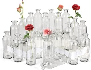 Clear Glass Bud Vase, 20 Pack 8 Oz Living Bud Vases, Small Vases for Flowers, Decorative Amber Bottles for Table Centerpiece, Home Decor, Office, Wedding Reception, Vintage Style