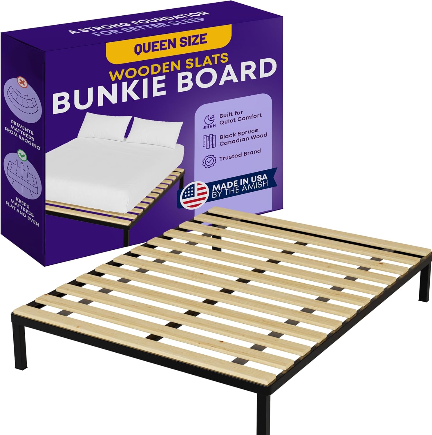 Greaton, Wooden Queen Bed Slats for Support Under Mattress – Replacement Wood Slats for Queen Size Bed Frame – Under Mattress Support Without Extra Height – 2.38 Standard Width