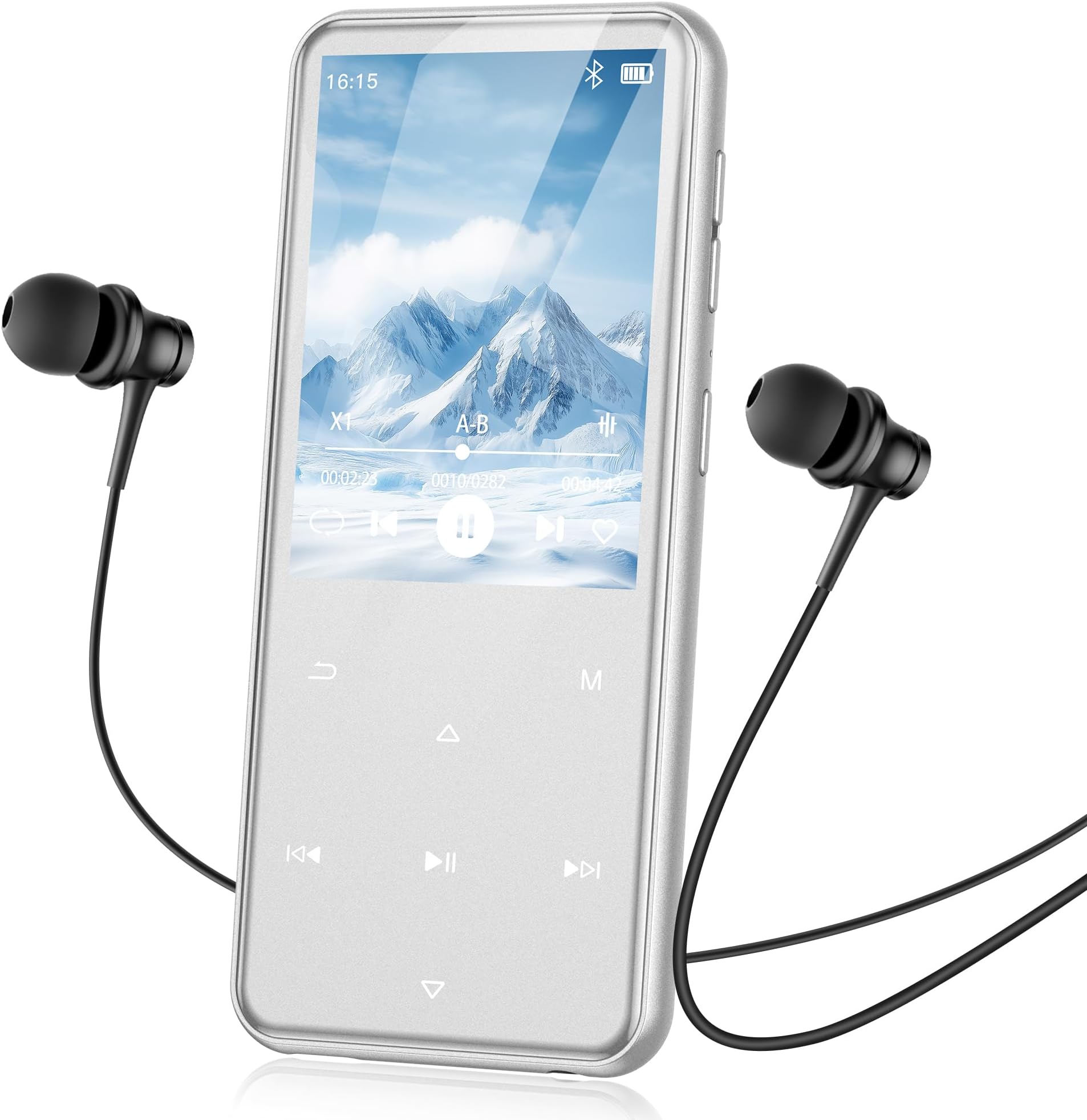 64GB MP3 Player with Bluetooth, M3 2.4'' Player with Speaker | with FM Radio, Touch Buttons, Supports Up to 128GB(Silver)
