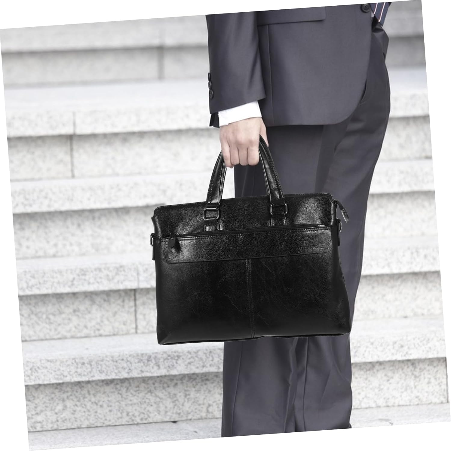 DOITOOL 1pc Portable Pu Leather Briefcase for Men Business Crossbody Bag Comfortable Double Handle Laptop Portfolio for Work and