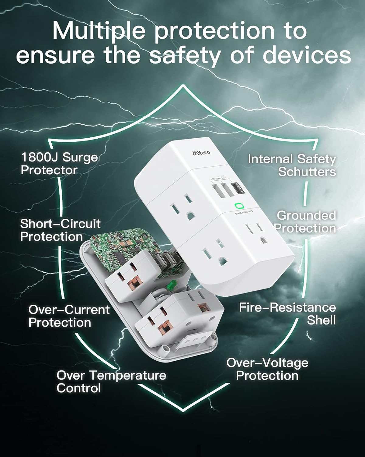 Popular Wall Surge Protector Outlet Extender - 5 Outlet Splitter (3 Side) and 3 USB Charger(1 USB C), 1800 Joules Multi Plug Outlet Wall USB Outlet Spaced Adapter Special Wall Surge Protector Outlet Extender - 5 Outlet Splitter (3 Side) and 3 USB Charger(1 USB C), 1800 Joules Multi Plug Outlet Wall USB Outlet Spaced Adapter