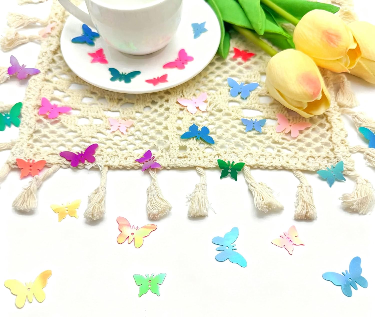 Butterfly Confetti for Party Decorations, Gradient of Sparkling Shiny Foil Table Scatter, Colorful Wedding Birthday Baby Shower Supplies, 3 Sizes Butterfly Sequins for DIY Crafts