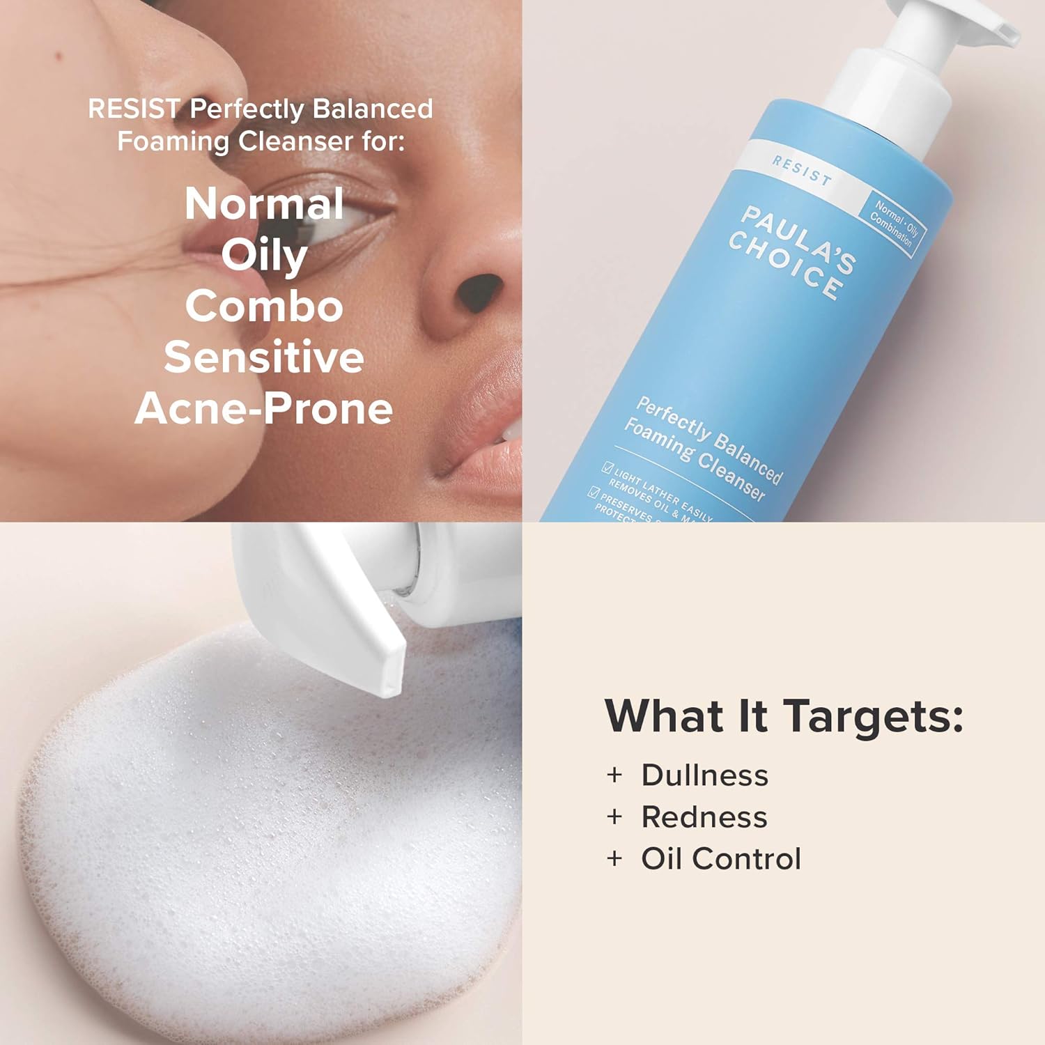 Paula's Choice RESIST Perfectly Balanced Foaming Cleanser, Hyaluronic Acid & Aloe, Anti-Aging Face Wash, Large Pores & Oily Skin, 6.4 Ounce : Beauty & Personal Care