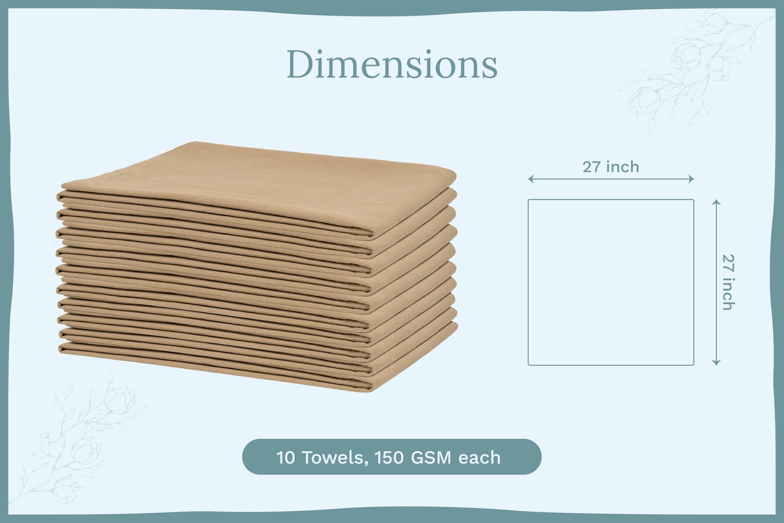 Lot de 10 torchons en Coton Bio Beige très absorbants pour la Cuisson, la Fabrication du Pain et la Cuisine, 68,6 x 68,6 cm, absorbants et Non Pelucheux