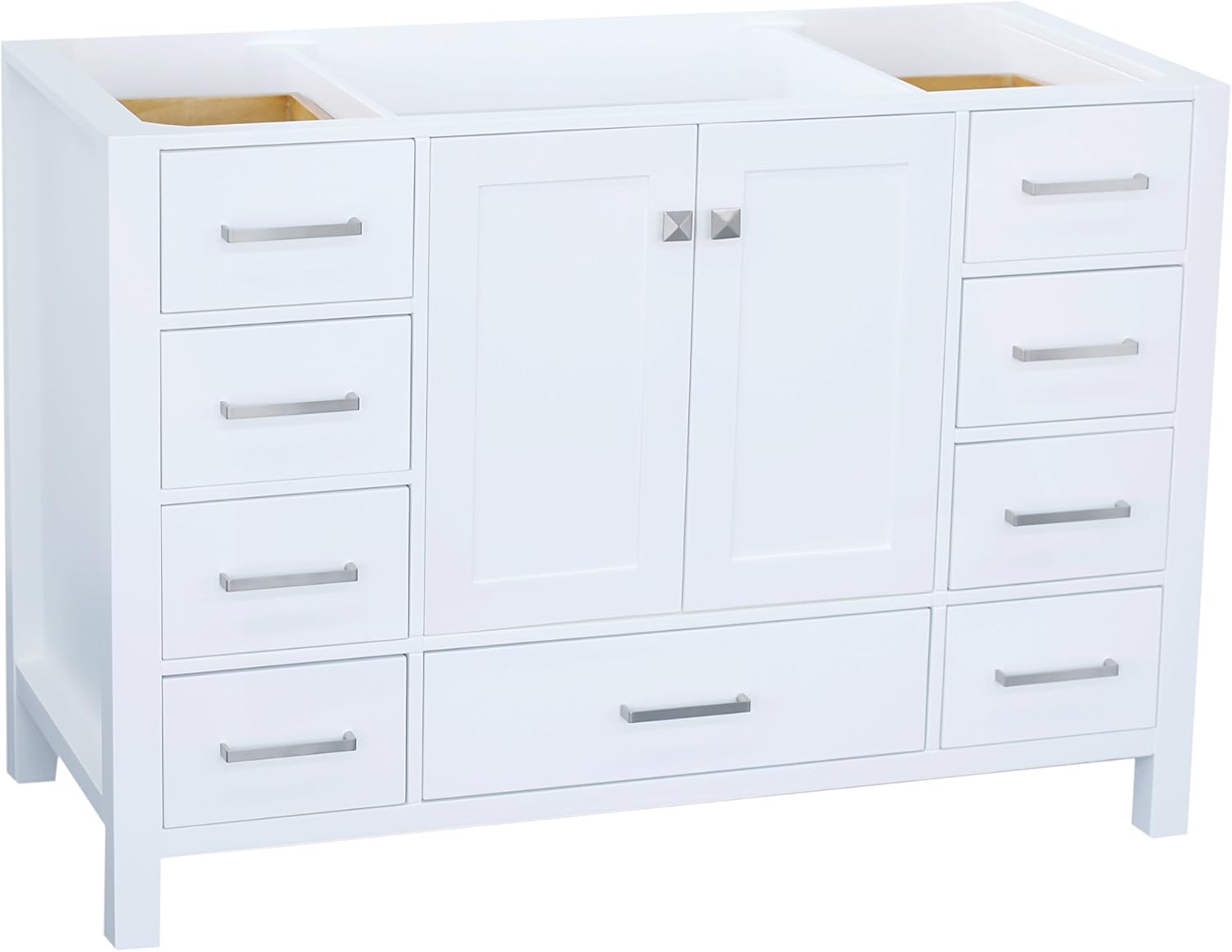 ARIEL Cambridge A049S-BC-WHT 48" Inch Single Solid Wood White Bathroom Vanity Base Cabinet with 2 Soft-Closing Doors and 9 Self-Closing Drawers