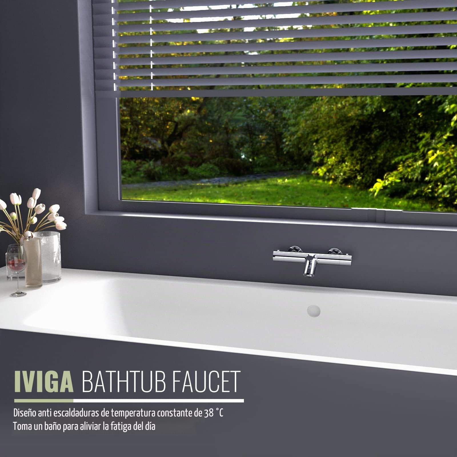 Grifo de bañera termostático, grifo de bañera de cobre 38℃ antiquemaduras mezclador bañera con ahorro de agua M24 Perlator para bañera