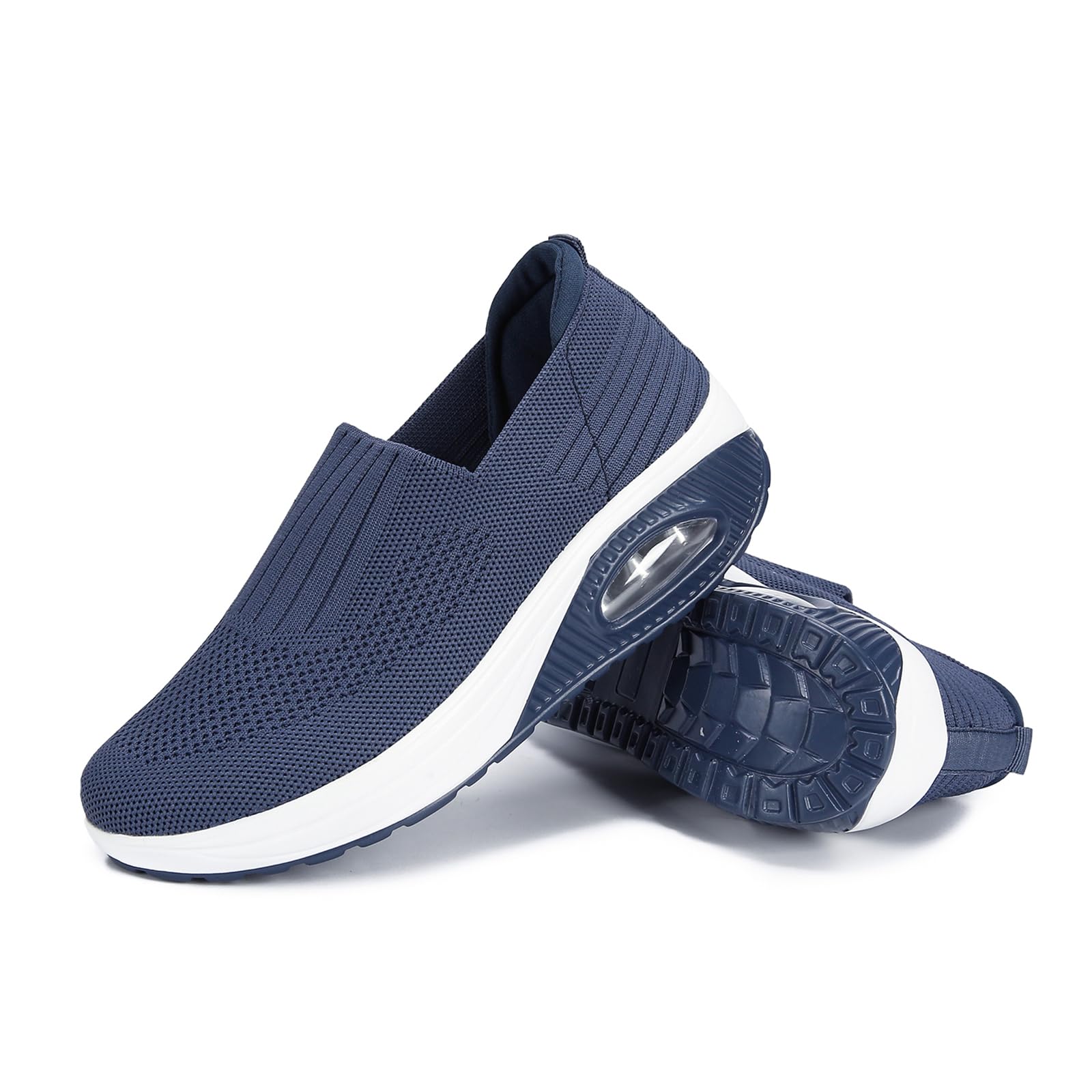 Semshedy Orthopedic Nursing Sneakers Lightweight Walking Shoes Slip-on Wedge Sneakers Diabetic Shoes 2266 DarkBlue36
