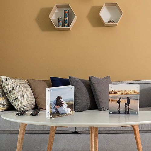 Miniatura 6 de elabo Marco de fotos acrílico de 4 x 4, marcos de fotos magnéticos, 0.47 + 0.47 pulgadas de grosor, marcos de fotos transparentes de doble cara,