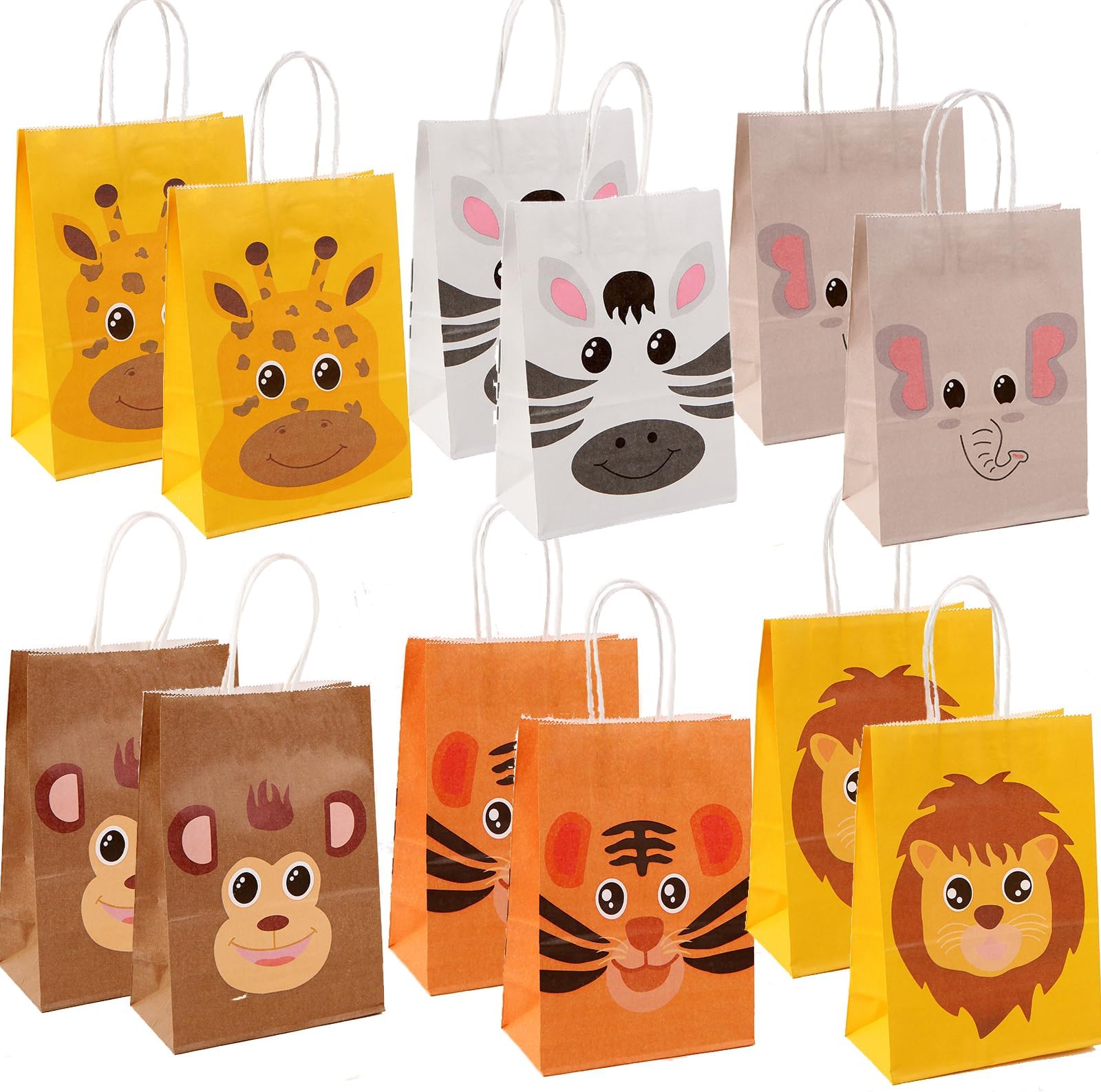12 Packs Safari Animals Candy Bags For Birthday Party With Handles, Jungle Theme Party Supplie, Safari Animals Goodie Bags Birthday Party Favor - 210x150x80mm