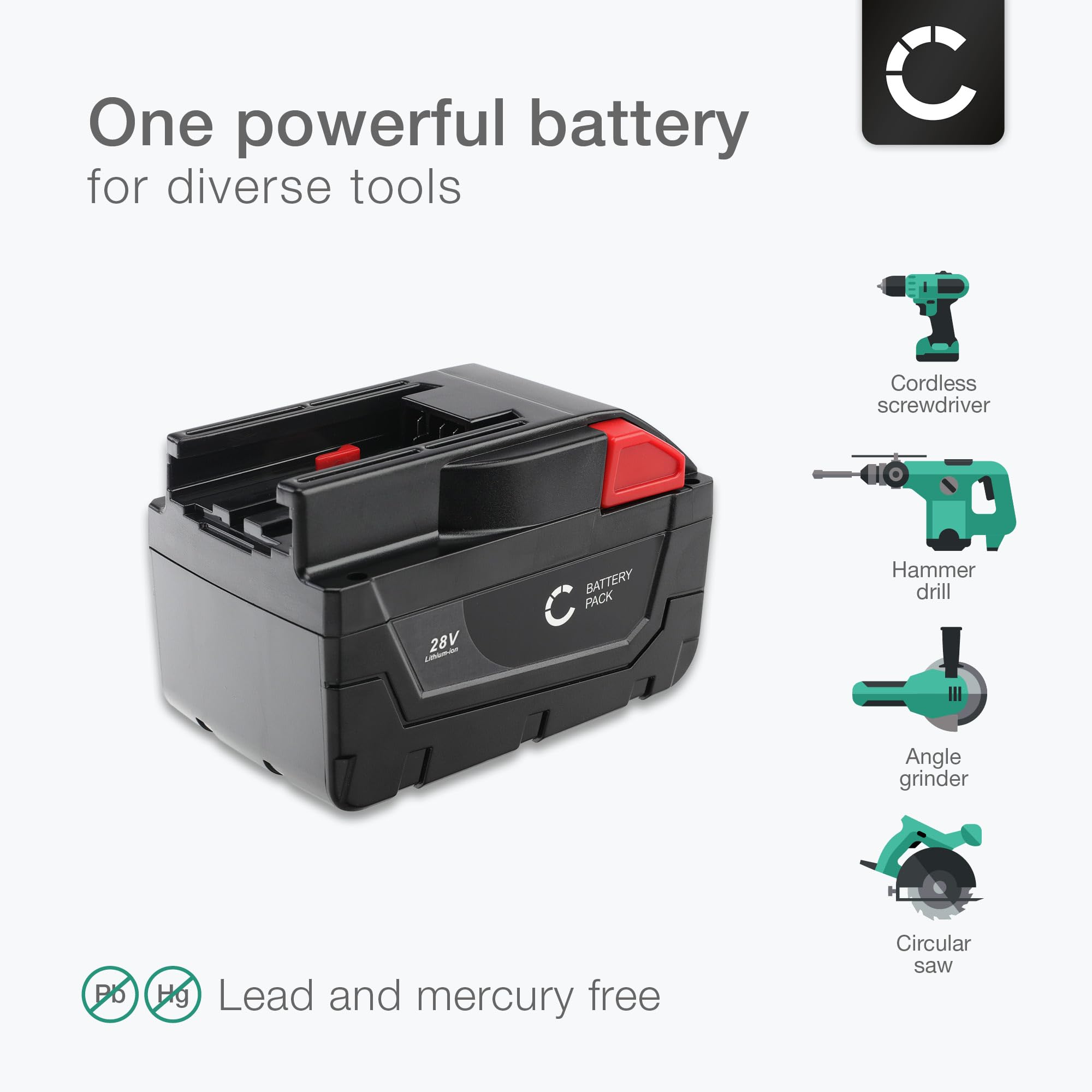 CELLONIC 1x Batería Compatible con Wurth 0700957730, Master H 28-MA | 1x, (3000mAh-28V-Ion de litio), Herramienta Batería, para Wurth BS 28-A Combi 28V, H 28-MA