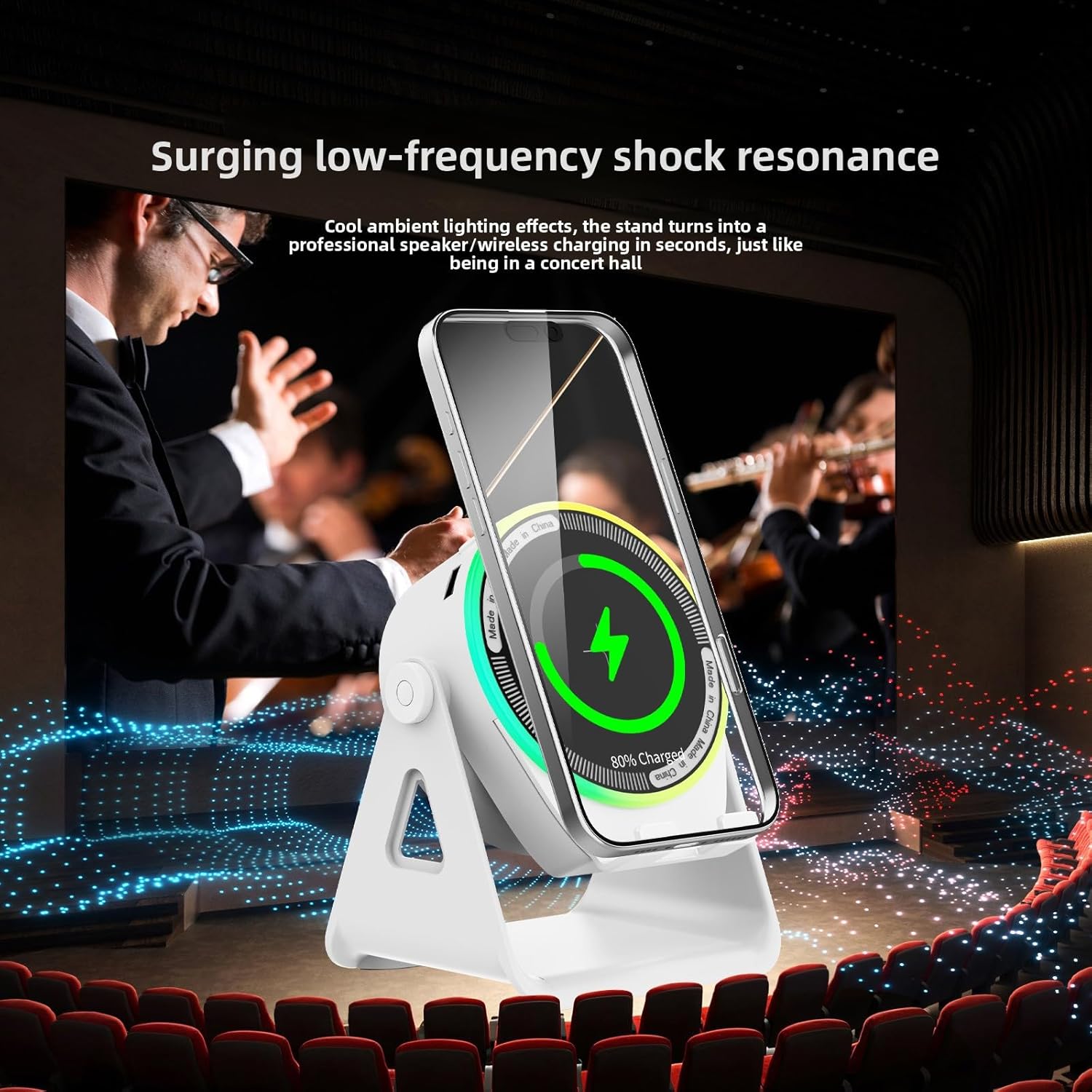 Wireless Induction Speaker,Upgraded Wireless Charging,no Need Bluetooth Phone Holder,RGB LED Light,360° Rotation,Dog Paw Cable Protector,HD Surround Sound,Compatible with iPhone(Black)
