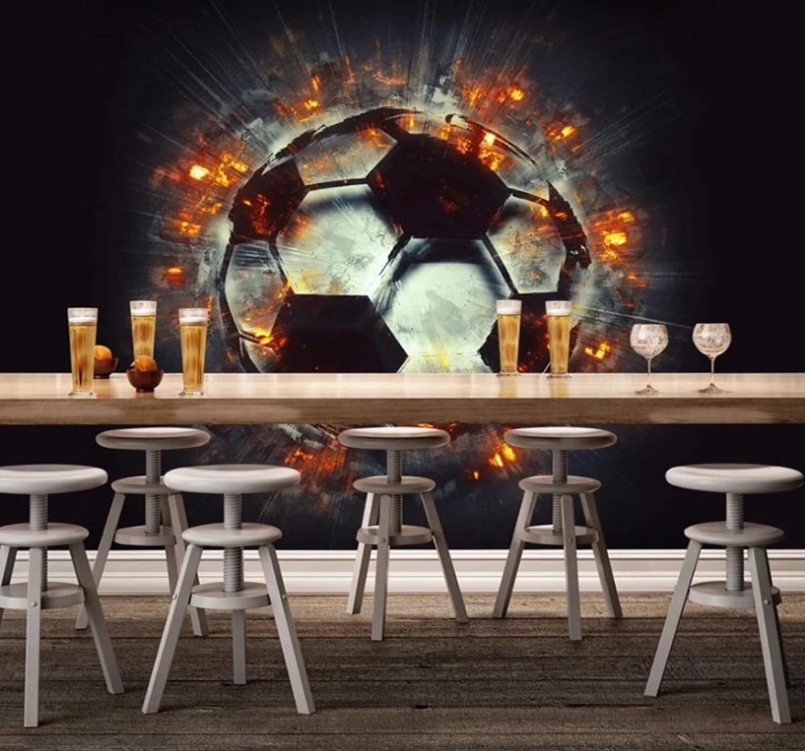 Wallpaper-3D-Xlm 400Cm×280Cm(B×H) Three Dimensional Flames Football Unique Art 3D Wallpaper Easy Install Feature Office Living Room Sofa Bedroom Tv Background Wall Decoration-400Cm×280Cm