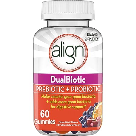 Align DualBiotic, Prebiotic + Probiotic for Men And Women, Help nourish and add good bacteria for digestive support, Natural Fruit Flavors, 60 Gummies