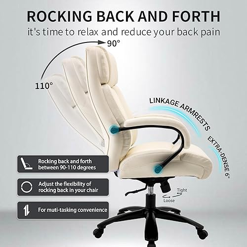 Miniatura 6 de Reposabrazos acolchado para escritorio ultra grande y alto, asiento ajustable, silla de cuero de 500 libras, extragrande, color negro