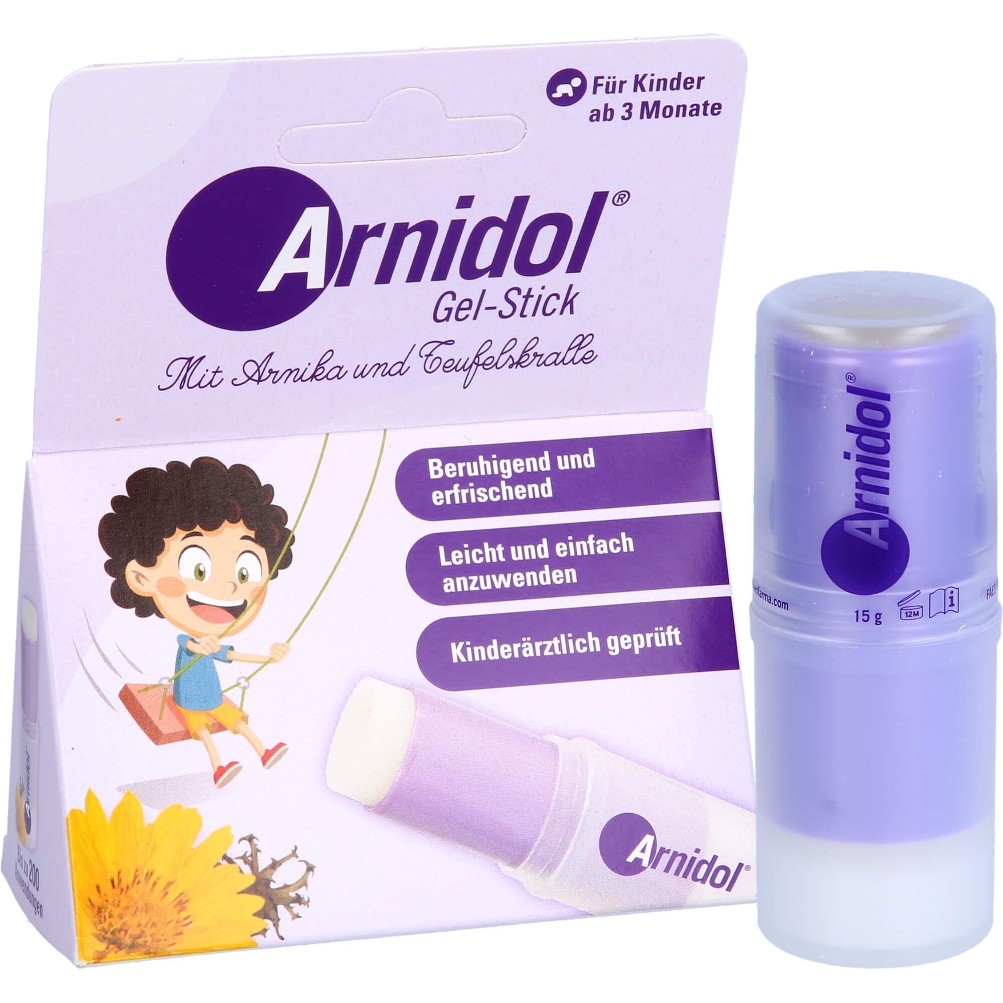 Arnidol - Gel Stick, Calma, Refresca y Reconforta la Piel, Efecto Frío, con Ingredientes de origen natural como Árnica y Harpagofito, Apto a Partir de los 3 Meses de Edad - 15 g
