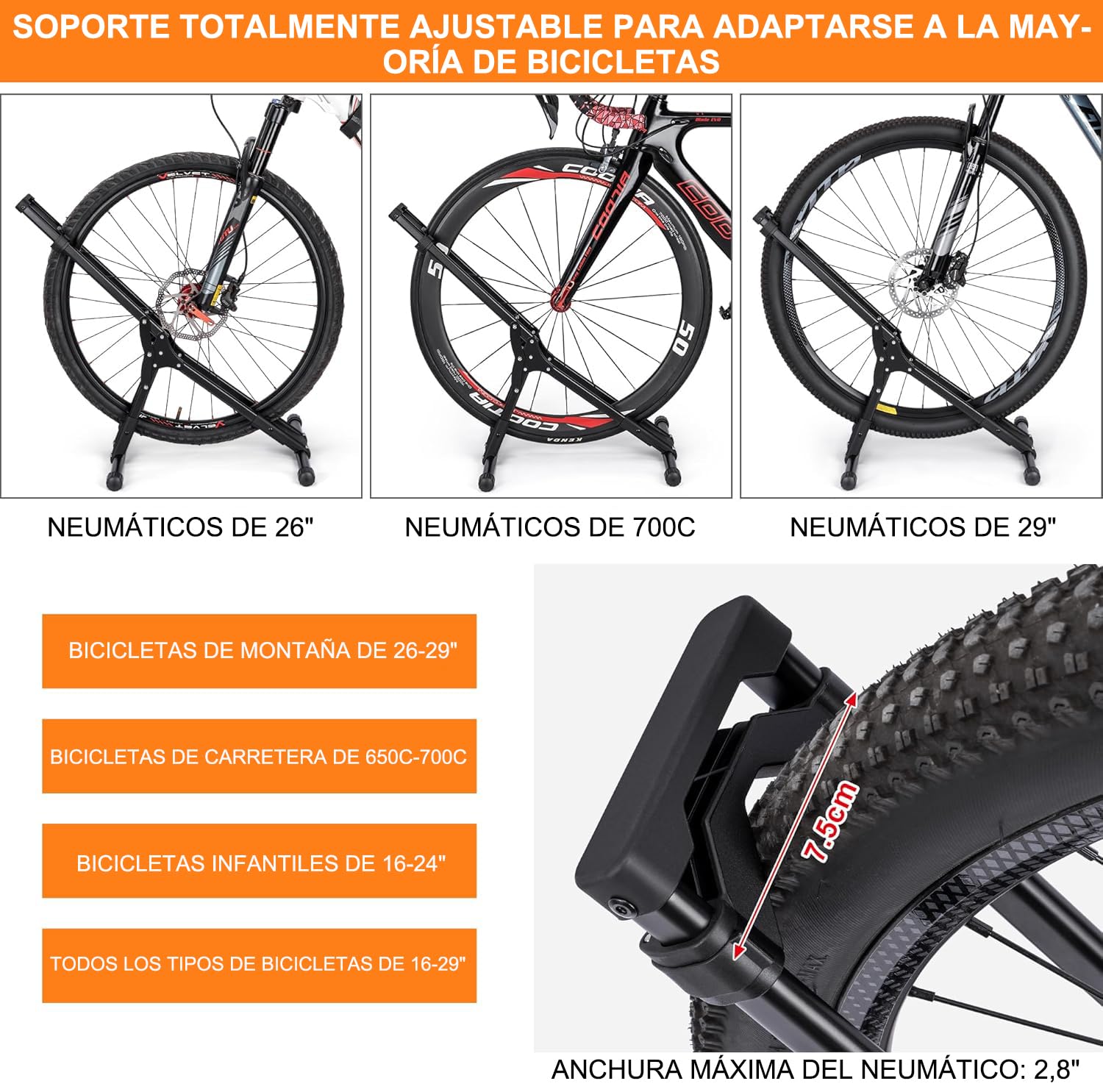 CXWXC Soporte de bicicleta para bicicletas de 20 a 29 pulgadas y 730 C MTB, bicicletas de carretera, plegable, soporte para suelo, garaje, almacenamiento al aire libre (S101)