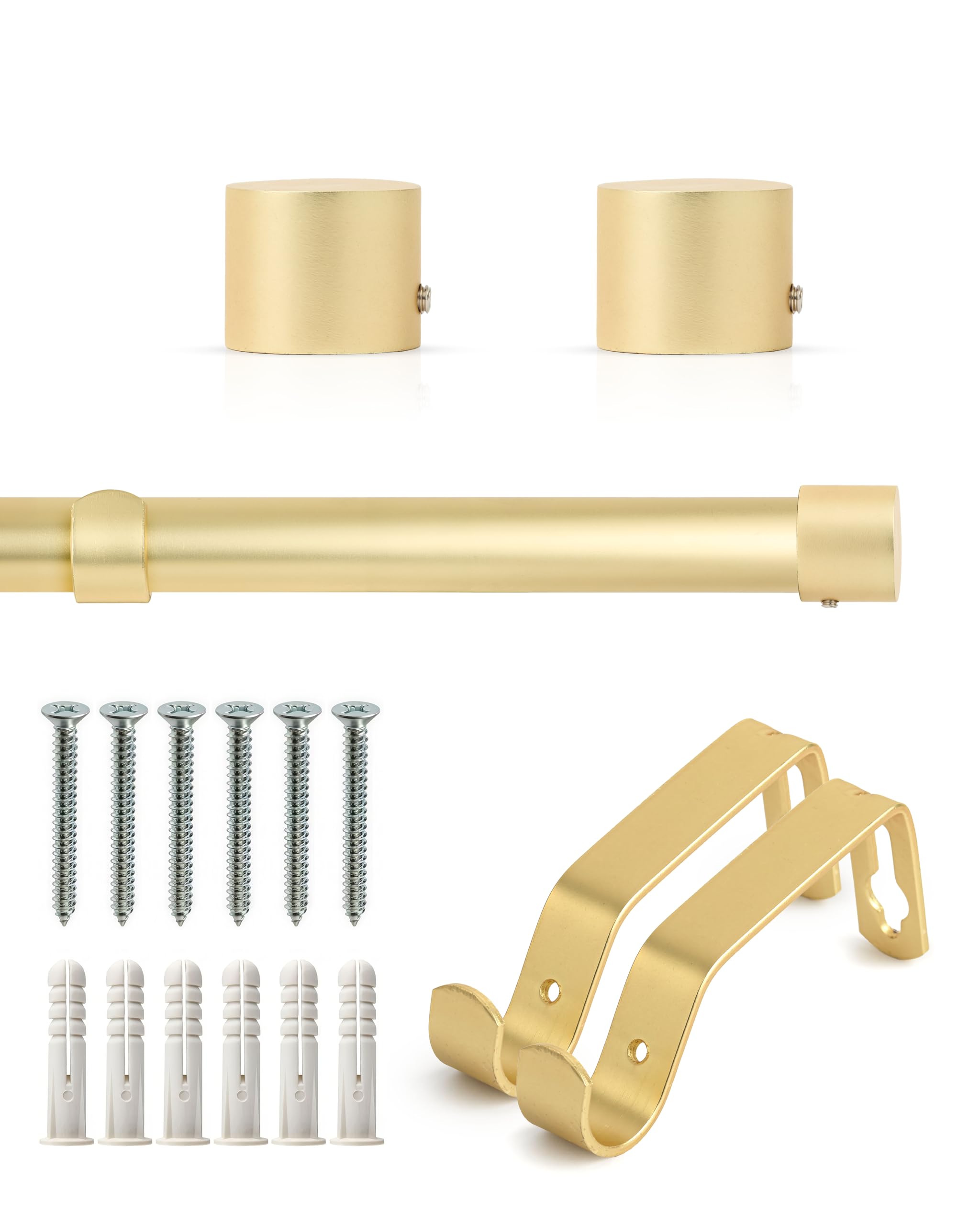 Emma Barclay Extendable Curtain Pole With Finials Brackets & Fittings Sets 16-19mm in Matt Gold Metal Curtain Poles For Eyelet Curtains Rod - Metal Sliced Collection 1.2m - 2.1m Matt Gold