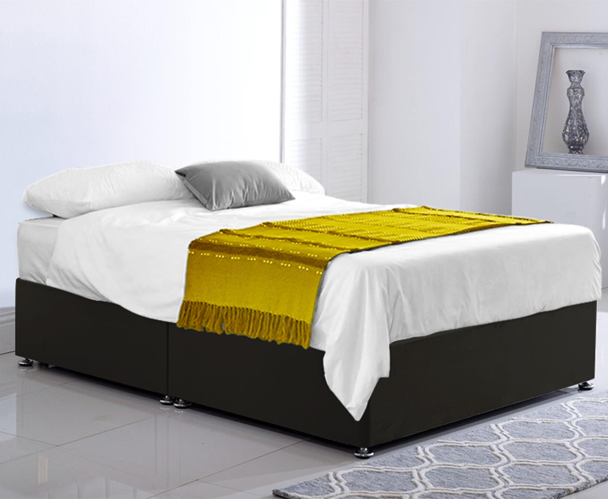 ComfoRest - Delma 3FT Single Bed With Mattress Included - Single Divan Bed - Bed & Mattress Sets - DIvan Bed Velvet Fabric (Black Plush)