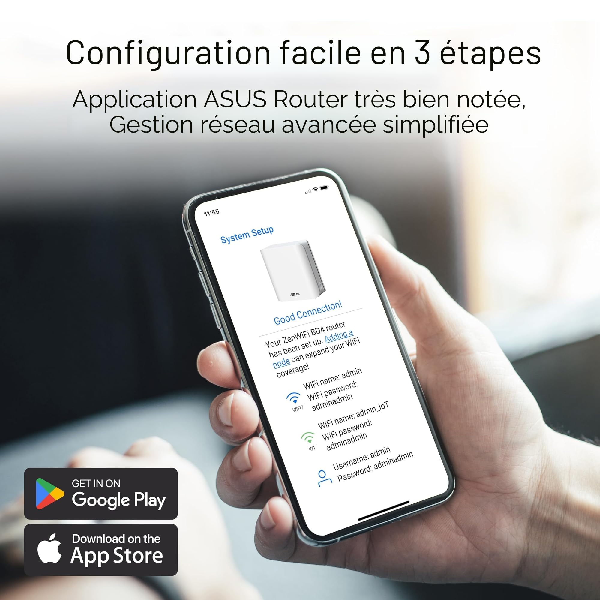 ASUS ZenWiFi BD4 Pack de 3 Système WiFi 7 Mesh Double-Bande 3600 Mbps 720m2 Double Ports 2,5G