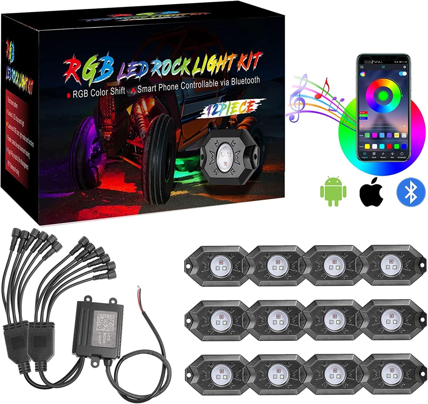 Rock Lights Extension Wire, 10ft/3M 4Pin Extension Cord Cable for 2 & 4 & 6 & 8 & 12 Pods Underglow RGB Rock Light Kit