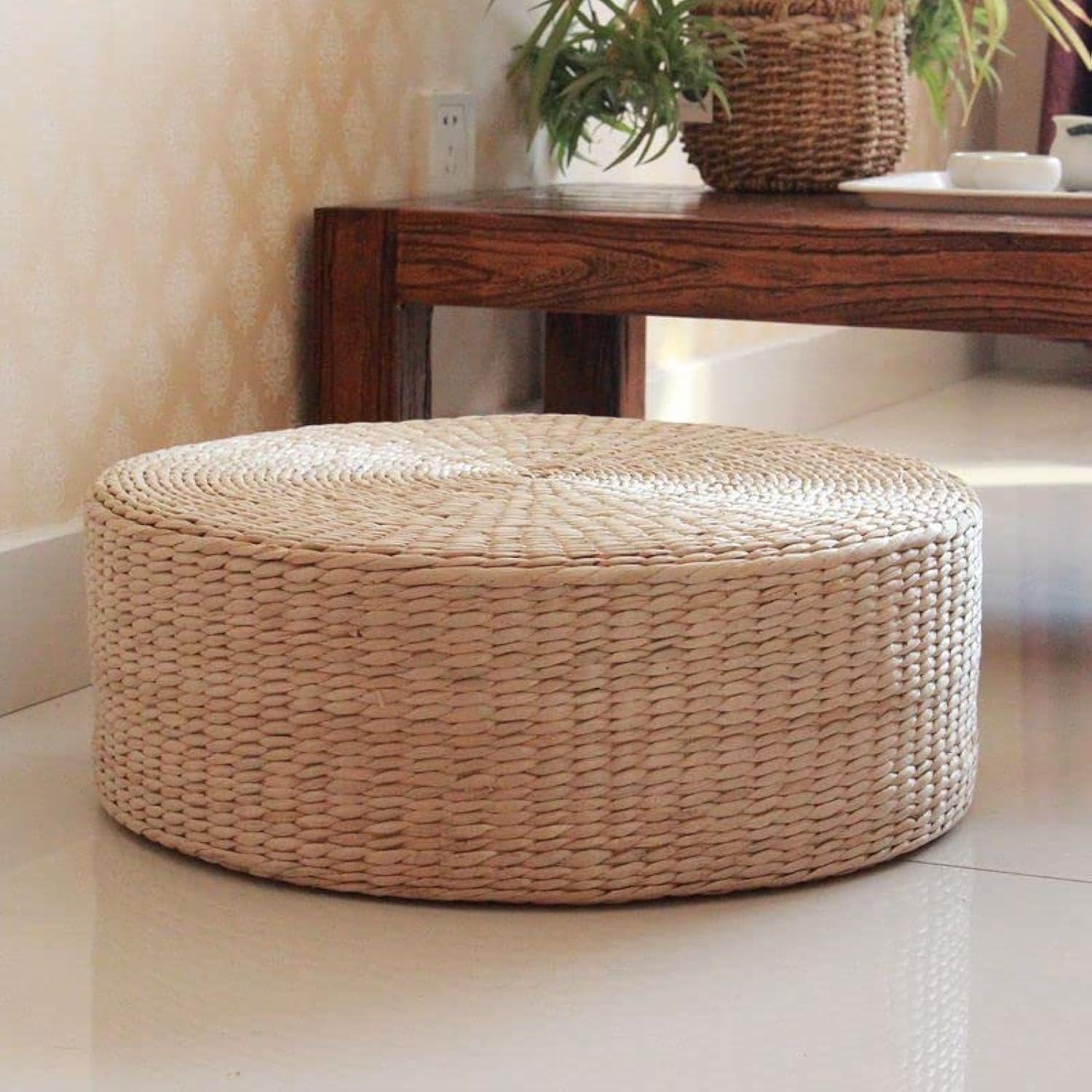 Handmade Pouf Ottoman Knit Bean Bag Floor Chair For Foot Rest, Floor Chair For Livingroom and Sofa Decor (Size 45ร45ร6CM)